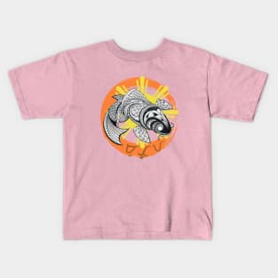 Tribal line Art Koi fish / Baybayin word Mutya (Pearl / Darling) Kids T-Shirt